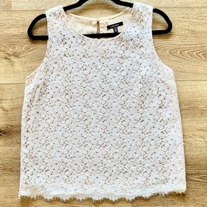 Lined Lace Floral Detail Blouse With Button Top on the Back Small White Beige